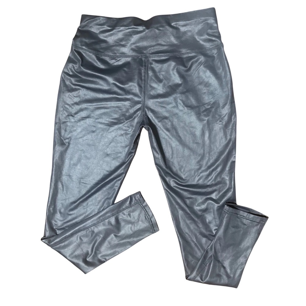 NWT Vigoss Faux Leather High Rise‎ Leggings Gray Sz L Shiny Stretch Coated Pants
